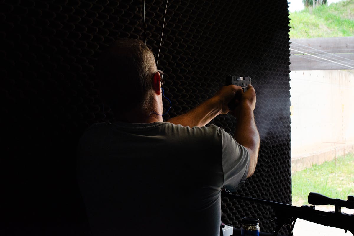Man Shooting at Indoor Gun Range in São Paulo